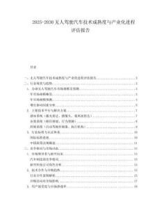 2025-2030无人驾驶汽车技术成熟度与产业化进程评估报告