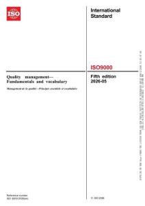 质量管理.基础和词汇 Quality management -Fundamentals and vocabulary ISO 9000-2026
