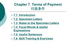 国际商务函电Chapter 7 Terms of Payment