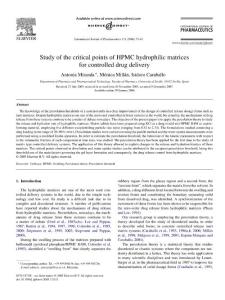 Study of the critical points of HPMC hydrophilic matrices for controlled drug delivery