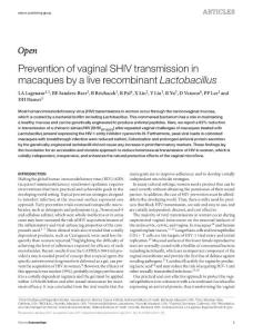 Prevention of vaginal SHIV transmission in macaques by a live recombinant Lactobacillus