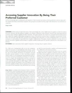 Accessing Supplier Innovation By Being Their Preferred Customer