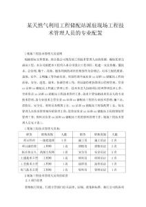 某天然气利用工程储配站派驻现场工程技术管理人员的专业配置