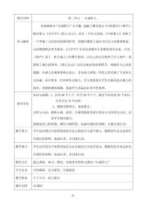 人教版四年级下册语文第二单元表格式教案