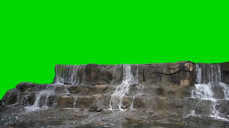 绿屏抠像流水的溪水台阶