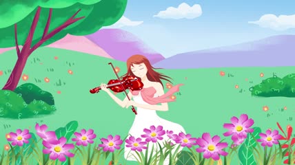 唯美花丛中少女拉小提琴舞台背景视频