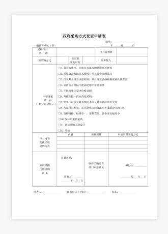 湖北武汉政府采购方式变更申请表