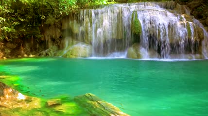 瀑布溪流碧绿池水自然风光视频素材