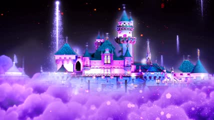 流光风格紫色梦幻城堡背景