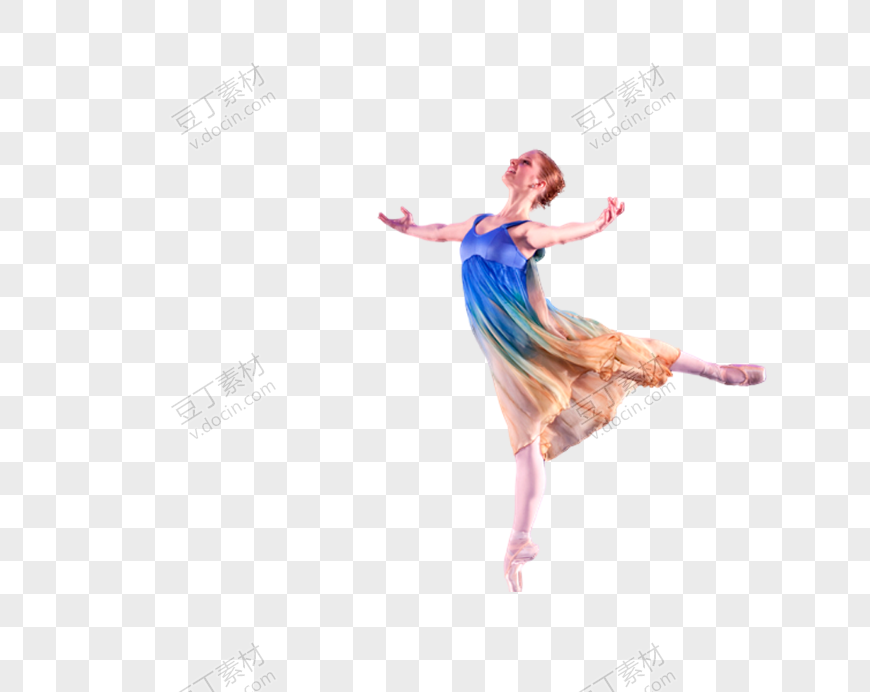 蓝衣女孩练习芭蕾基础舞姿