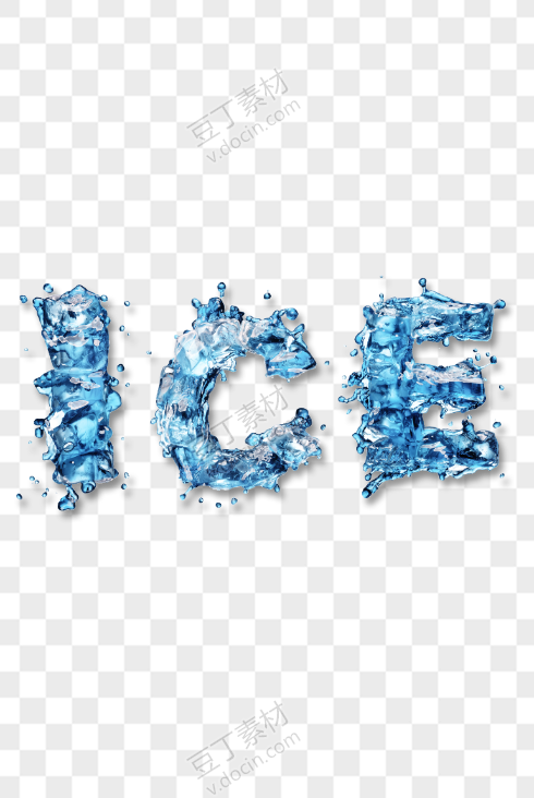 冰碎拼成的英文字母ice