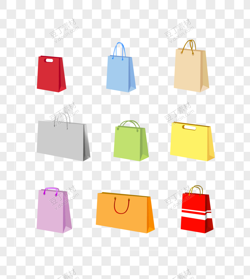 卡通彩色购物袋免抠元素