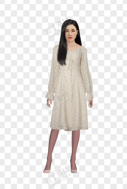 女性米色网格连衣裙