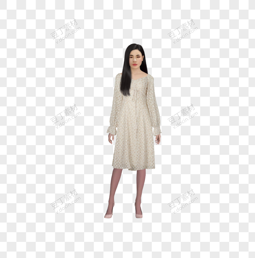 女性米色网格连衣裙