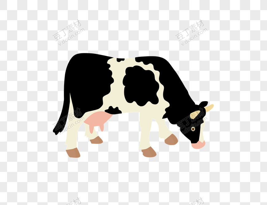奶牛低头吃草卡通素材