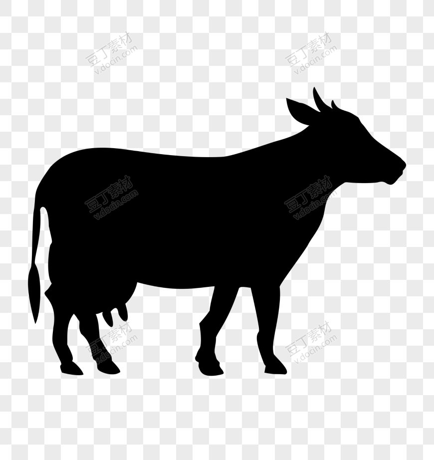 黑色长犄角奶牛剪影图