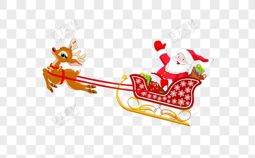 麋鹿拉着圣诞雪橇和圣诞老人