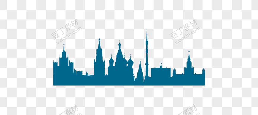 蓝色俄罗斯建筑轮廓图