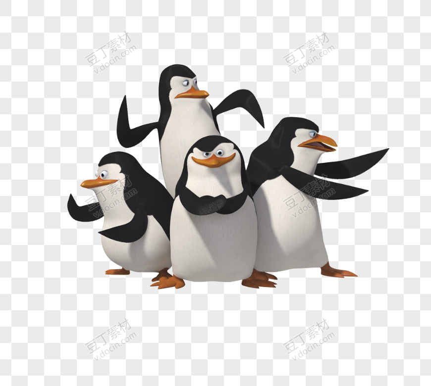 四只抵御敌人的企鹅