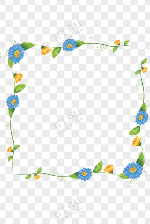 简单蓝黄色花朵绿植装饰框
