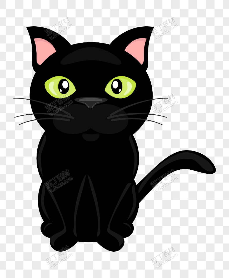 黑色猫咪手绘插画