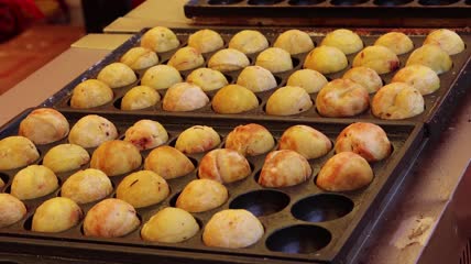 4K街边美食章鱼丸子实拍素材