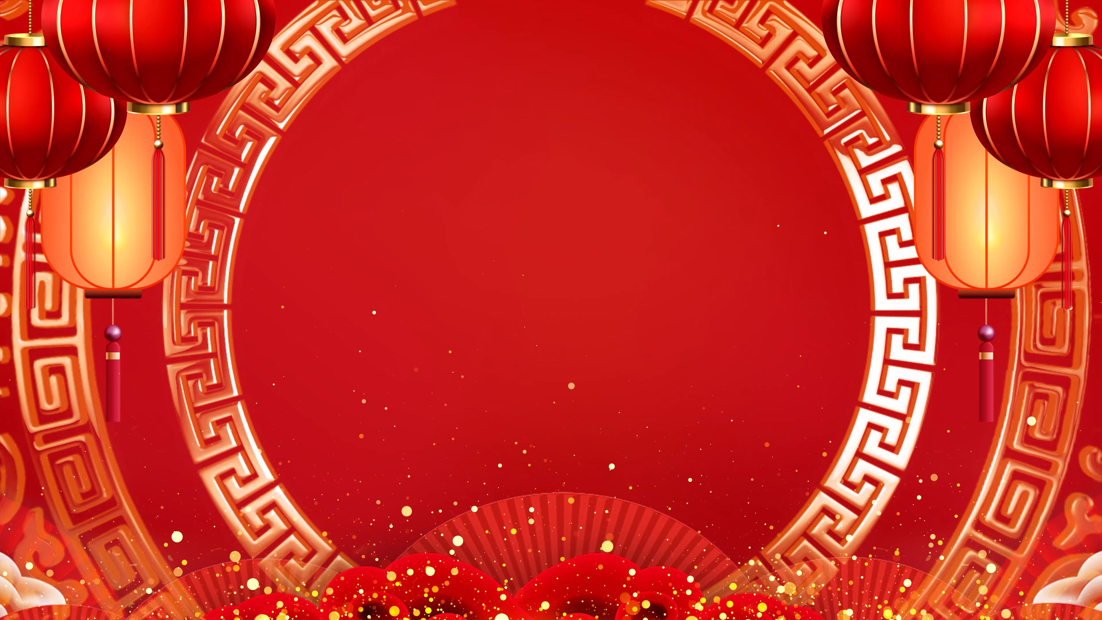 4K红色喜庆新年春节晚会舞台背景视频
