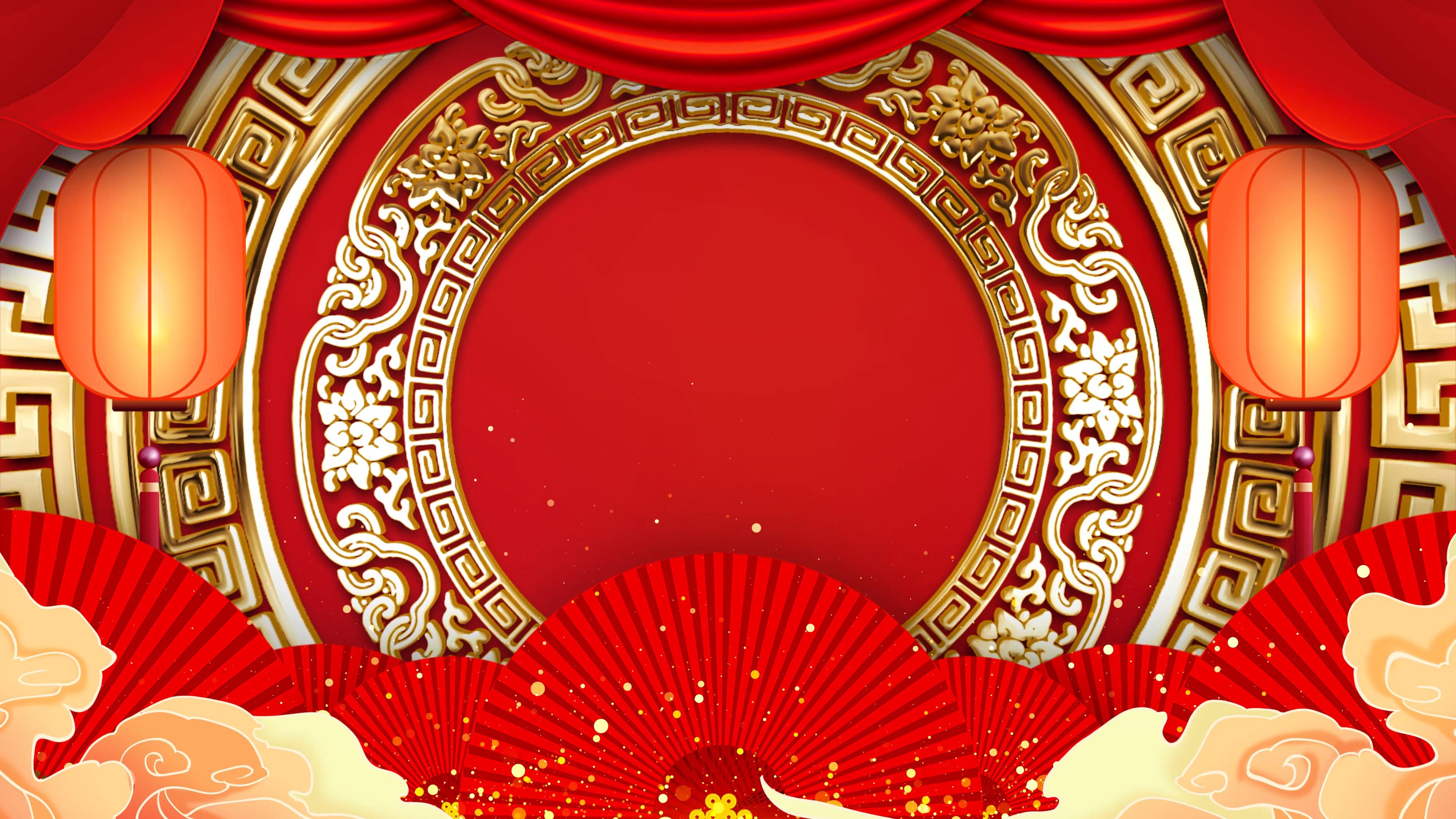 4K大气红色喜庆灯笼祥云新年春节年会背景