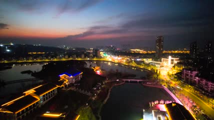 城市夜景南京江北新区特色小镇夜景4K航拍