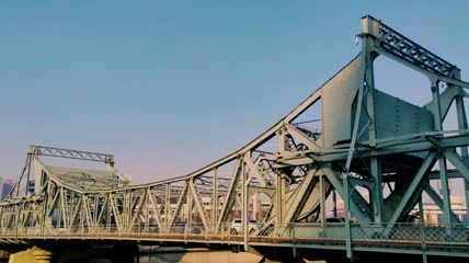天津地标解放桥开启桥光影渐变延时4K