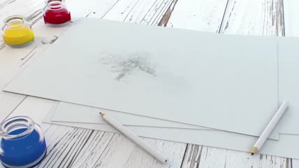 中国风铅笔描绘水彩图片模板