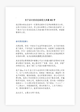 关于会计实训总结范文多篇800字