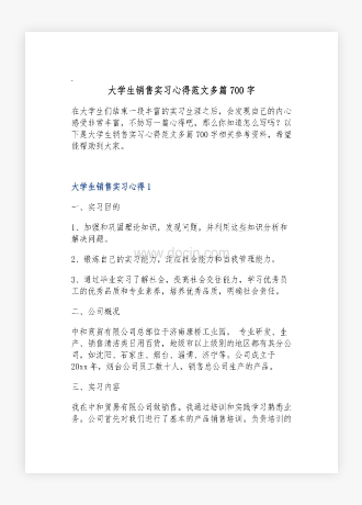 大学生销售实习心得范文多篇700字