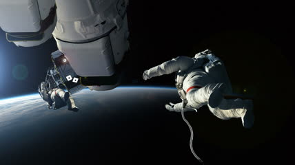 宇航员在太空行走修复空间站