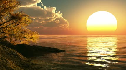 太阳映射海面水面荡漾唯美风景日出日落