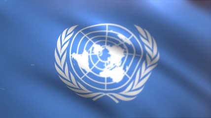 联合国挥舞着旗帜的动画