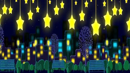 儿童卡通城市黑夜高挂星星LED动态背景视频素材