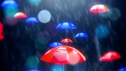 雨中红伞蓝伞唯美浪漫背景视频