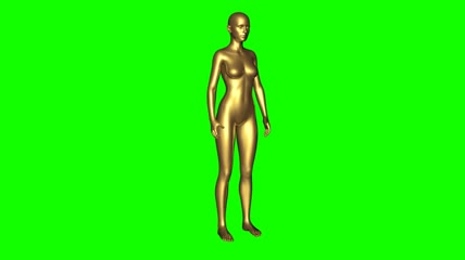 3D黄金人物美女跳舞绿屏抠像