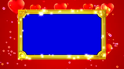 红色心形围绕的蓝色金色边框素材