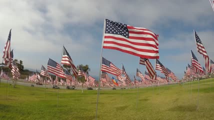 4K纪念911勇士的美国国旗旗帜林