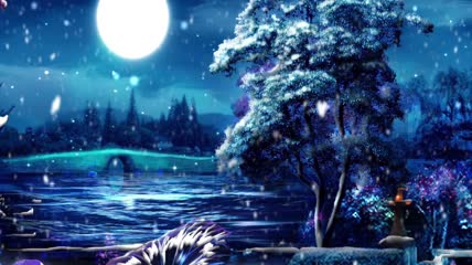江南冬季月夜美景背景视频