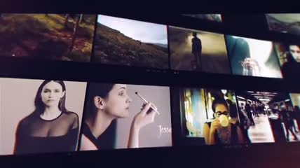 不同摄像机角度下的视频墙展示AE工程
