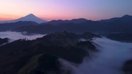 絶景空撮天空茶畑-清水吉原雲海-富士山