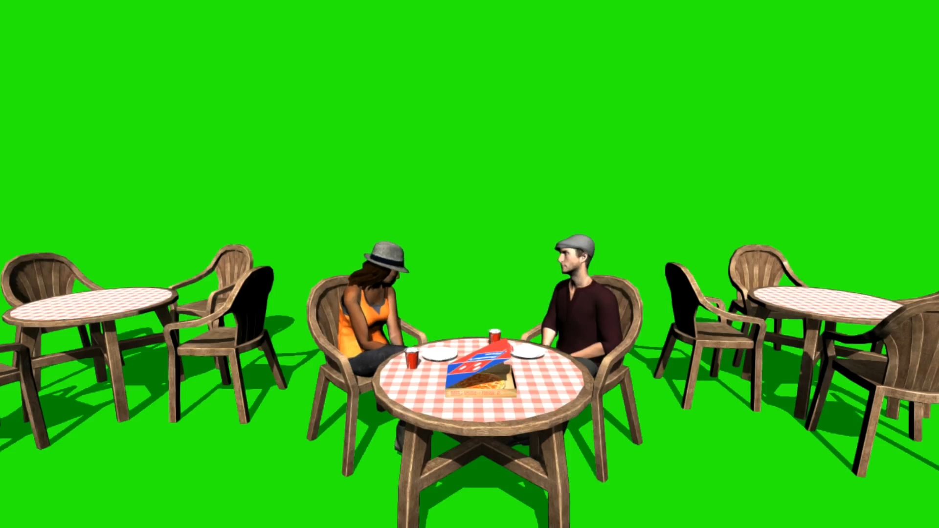 绿屏抠像餐桌吃披萨的情侣