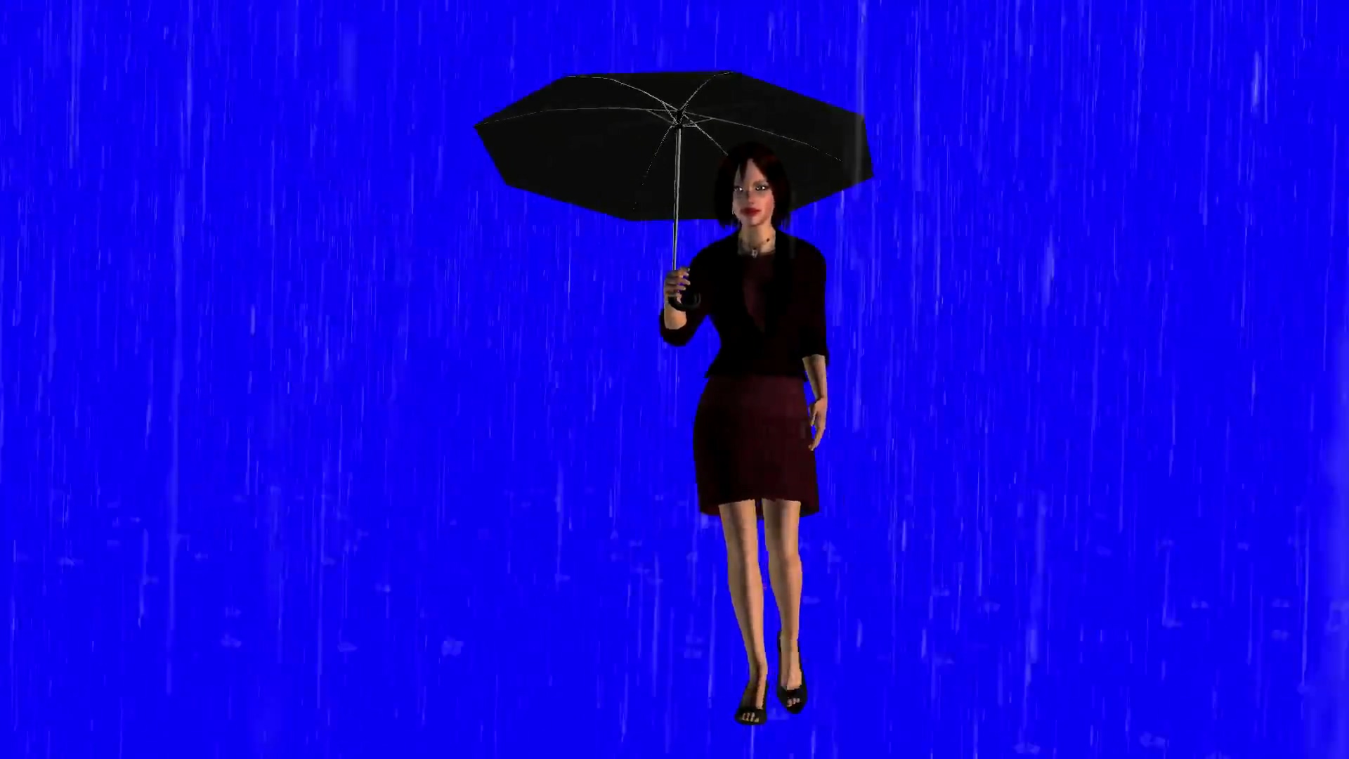 绿屏抠像雨中打伞的女子