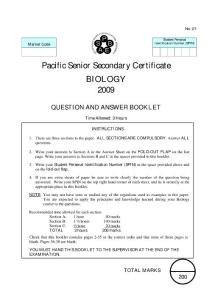 2009年南太平洋地区高中认证考试PSSC生物试卷