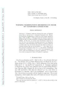 201011.6283v1 Turning Washington´s heuristics in favor of Vandiver´s conjecture