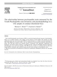 2006The relationship between psychopathic traits measured by the Youth Psychopathic trait Inventory and psychopathology in a UK sample of conduct disordered boys