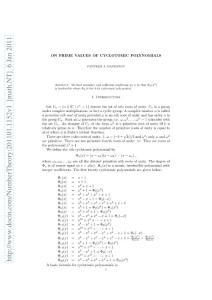 201101.1152v1 On prime values of cyclotomic polynomials